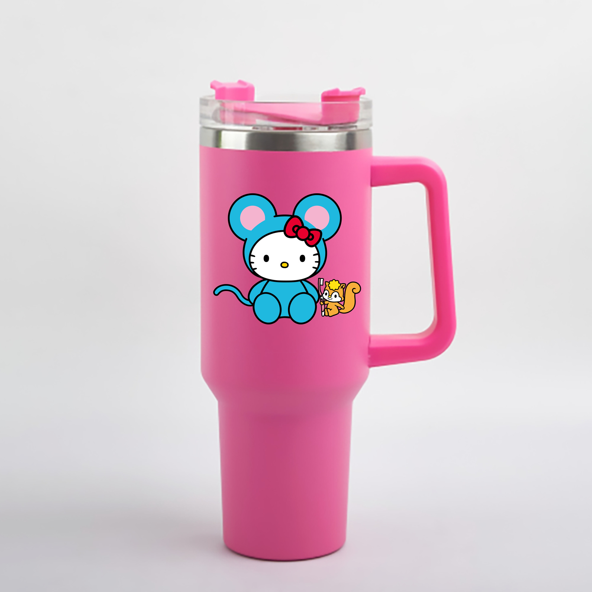 （画像用） Hello Kitty ハローキティ 1200mL車用タンブラー - クリスタルステッカー（プラスチックストロー付き）